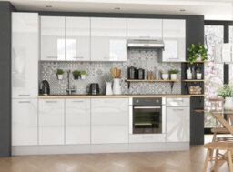 Impact Furniture Kitchen Cabinets Set 9 Unit 280Cm Package With Tall Slim Larder And Oven Housing Modern White Gloss Cupboards Ella - thumbnail 1