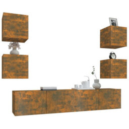 Berkfield 6 Piece Tv Cabinet Set Smoked Oak Engineered Wood - thumbnail 4