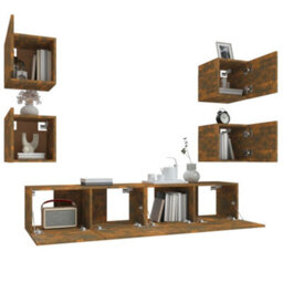 Berkfield 6 Piece Tv Cabinet Set Smoked Oak Engineered Wood - thumbnail 5