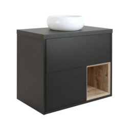 Homestylestore Black Grey 800mm Wall Hung Bathroom Vanity Unit Round Chalk Countertop Basin Open Shelf - thumbnail 1