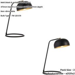 Loops 2 Pack Matt Black & Antique Brass Task Lamp - Adjustable Industrial Shade Table Light - thumbnail 2