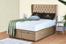 UKBEDFURNITURE Bronte Plush Beige End Opening Divan Ottoman Bed With 54 Inch Headboard - thumbnail 1