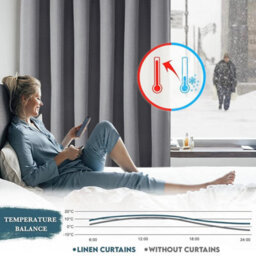 Ameha Blackout Grey Eyelet Curtain Energy Efficient Thermal Insulated Window Curtain Pair 66X54'' Linen Texture Fabric Bedroom Curtain - thumbnail 6