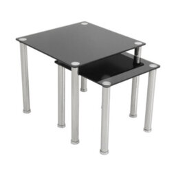 Avf 50Cm X 45Cm Nesting Side Table Set - Black Glass & Chrome - thumbnail 1