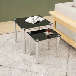 Avf 50Cm X 45Cm Nesting Side Table Set - Black Glass & Chrome - thumbnail 5