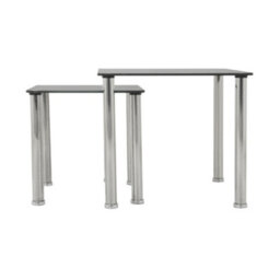 Avf 50Cm X 45Cm Nesting Side Table Set - Black Glass & Chrome - thumbnail 3