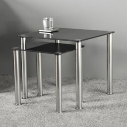 Avf 50Cm X 45Cm Nesting Side Table Set - Black Glass & Chrome - thumbnail 2