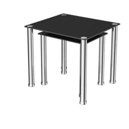 Avf 50Cm X 45Cm Nesting Side Table Set - Black Glass & Chrome - thumbnail 6