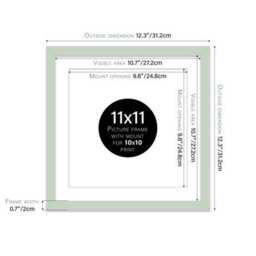 "11X11"" Mint Green Picture Frame - 11X11"" Square Frame With 10X10"" Mount For 11X11""/10X10"" Pictures Moderrn Style Thin Edge, 1 Pack" - thumbnail 2