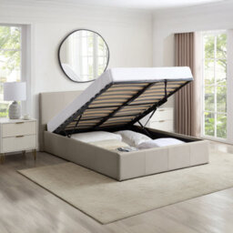 Luna 4Ft Small Double Cream Beige Ottoman Storage Bed Gas Lift & 20Cm Thick Memory Foam Mattress - L: 203Cm X W: 138Cm X H: 88.5Cm