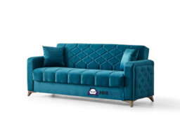 Blue Plush Fabric Chesterfield 3 Seater Sofa Bed With Storage For Living Room - Convertible Three Seater Sofa Bed - thumbnail 3