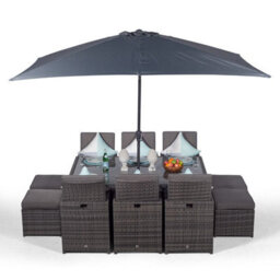 Giardino 6 Seater Rattan Cube Dining Set - Grey - thumbnail 1