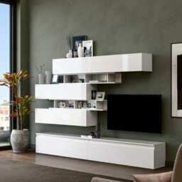 Decorotika Zaragoza Moduler Modern Tv Unit Wall Mount High Gloss White - thumbnail 2