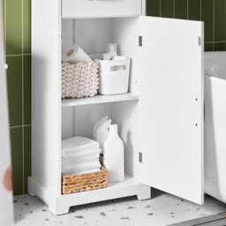 Sobuy Bzr207-W, Slim Bathroom Cabinet With Drawer Storage Cupboard Freestanding Floor Cabinet In Wood,white - thumbnail 7