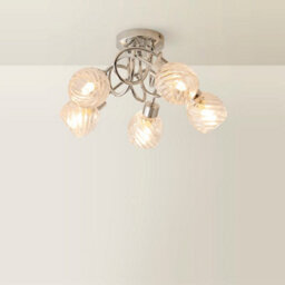 Valuelights Reyka 5 Way Chrome Curved Arm Flush Ceiling Light With Stunning Swirled Glass Dome Shades With 3W Led G9 Bulbs - thumbnail 4