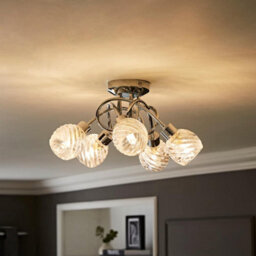 Valuelights Reyka 5 Way Chrome Curved Arm Flush Ceiling Light With Stunning Swirled Glass Dome Shades With 3W Led G9 Bulbs - thumbnail 2