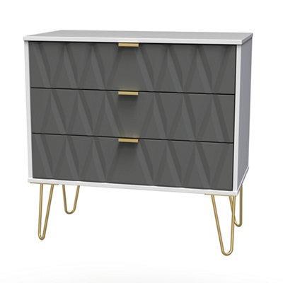 Diamond Ready Assembled Matt Grey & White 3 Drawer Chest (H)740mm (W)765mm (D)395mm - image 1