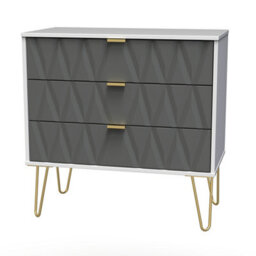 Diamond Ready Assembled Matt Grey & White 3 Drawer Chest (H)740mm (W)765mm (D)395mm - thumbnail 1