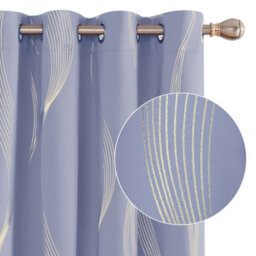 Deconovo Blackout Eyelet Curtains Thermal Insulated Gold Wave Line Foil Printed Curtains For Bedroom 46X72 Inch Light Purple - thumbnail 1