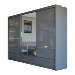 Sliding Wardrobes 4 u LTD Modern High Gloss And Mirrored Sliding Wardrobe Grey 253Cm - thumbnail 2