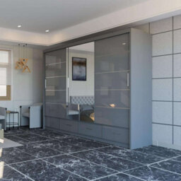 Sliding Wardrobes 4 u LTD Modern High Gloss And Mirrored Sliding Wardrobe Grey 253Cm