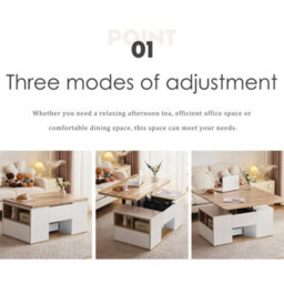 Abrihome White & Oak Lift-Top Coffee Table With 2 Drawers - Multi-Functional Storage Coffee Table For Living Room - thumbnail 6