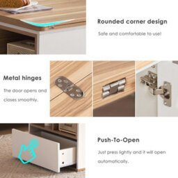 Abrihome White & Oak Lift-Top Coffee Table With 2 Drawers - Multi-Functional Storage Coffee Table For Living Room - thumbnail 5
