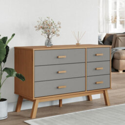 Berkfield Drawer Cabinet Olden Grey And Brown Solid Wood Pine - thumbnail 3