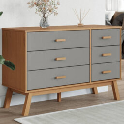 Berkfield Drawer Cabinet Olden Grey And Brown Solid Wood Pine - thumbnail 1
