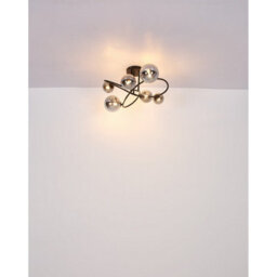 Luminosa Lighting Luminosa Riha Multi Arm Semi Flush Ceiling Lamp Matt Black Smoke Glass Shade 6X G9 3000K - thumbnail 4