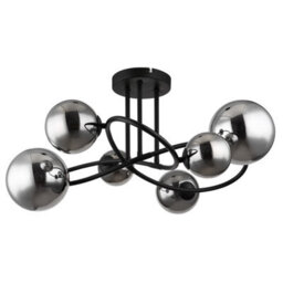 Luminosa Lighting Luminosa Riha Multi Arm Semi Flush Ceiling Lamp Matt Black Smoke Glass Shade 6X G9 3000K - thumbnail 2
