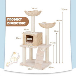Cat Tree 122 Cm Cattail Cat Tower W/ Sisal Scratching Posts - thumbnail 2