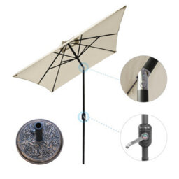 VRUC Outdoor 2X3M Parasol - Crank Up & Tilt Garden Parasol Umbrella Cream And Base - thumbnail 1
