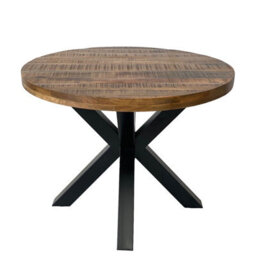 Buttercup Farm Industrial Round X Leg Dining Table - Mango Wood/iron - L150 X W150 X H76 Cm - Mango Pp Saw Finish