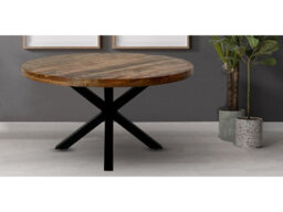 Buttercup Farm Industrial Round X Leg Dining Table - Mango Wood/iron - L150 X W150 X H76 Cm - Mango Pp Saw Finish - thumbnail 4