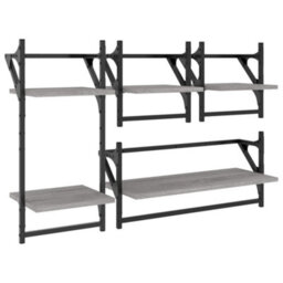 Berkfield 4 Piece Wall Shelf Set With Bars Grey Sonoma Engineered Wood - thumbnail 2