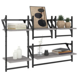 Berkfield 4 Piece Wall Shelf Set With Bars Grey Sonoma Engineered Wood - thumbnail 3
