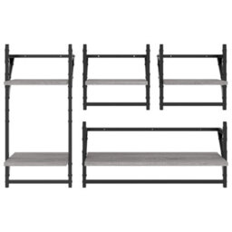 Berkfield 4 Piece Wall Shelf Set With Bars Grey Sonoma Engineered Wood - thumbnail 4