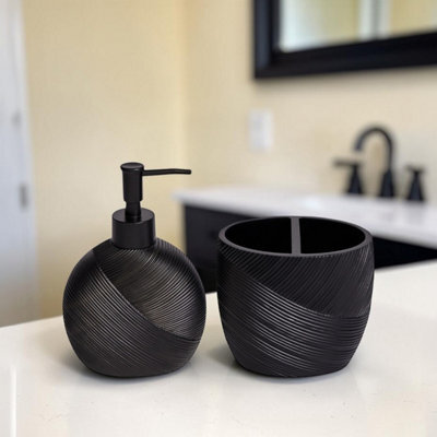 Showerdrape Ripple Black Textured Bathroom Accessory Set - Soap Dispenser & Toothbrush Holder - image 1