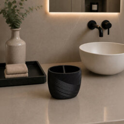 Showerdrape Ripple Black Textured Bathroom Accessory Set - Soap Dispenser & Toothbrush Holder - thumbnail 8