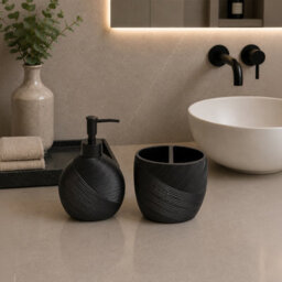 Showerdrape Ripple Black Textured Bathroom Accessory Set - Soap Dispenser & Toothbrush Holder - thumbnail 6