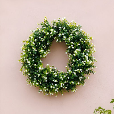 Primrose Baby's Breath Artificial Flower Wreath With Hanging Loop 45Cm - image 1