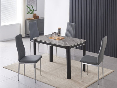 Furnizone UK Milano 4-Seater Grey Marble-Effect Glass Dining Table And 4 Monza Grey Faux Leather Chairs - image 1