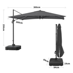 Living And Home 3M Large Square Canopy Rotatable Tilting Garden Rome Umbrella Cantilever Parasol With 100 L Fillable Base, Dark Grey - thumbnail 5