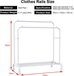 Heavy Duty Metal Double Rail Clothes Garment Hanging Rack Shelf Display Stand White - thumbnail 2