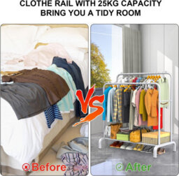 Heavy Duty Metal Double Rail Clothes Garment Hanging Rack Shelf Display Stand White - thumbnail 5