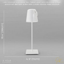 Happy Homewares Tall Modern White Led Colour Changing Rechargeable Touch Table Lamp - thumbnail 7