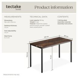 Tectake Desk Vanport - Height-Adjustable Plastic Feet 60 Cm - Industrial Wood Dark, Rustic - thumbnail 6
