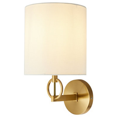 Living And Home Metal Bracket Wall Lamp With Fabric Lampshade, Bedroom Bedside Wall Lamp, E27 Bulb Base - image 1