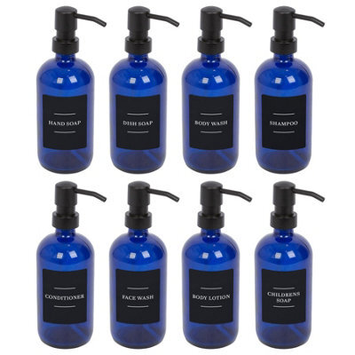 Harbour Housewares Glass Soap Dispensers With Labels - 500Ml - Blue/black - Pack Of 8 - image 1